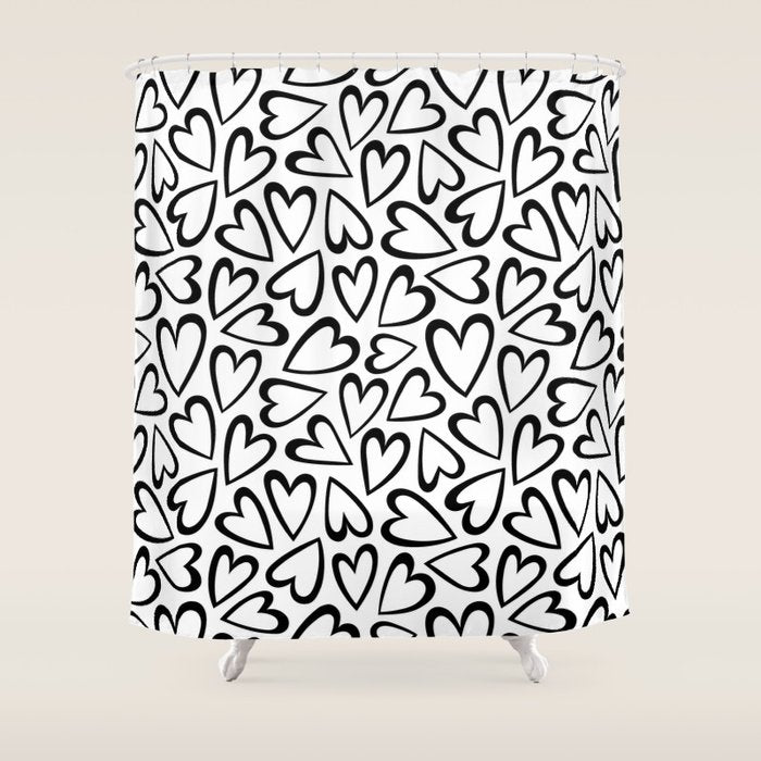 Black and white love heart cartoon pattern Shower Curtain Gallery Image 1