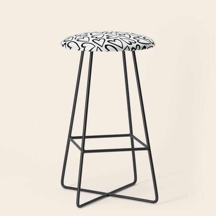 Black and white love heart cartoon pattern Stool Gallery Image 1