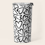 Black and white love heart cartoon pattern Travel Mug Gallery Image 2