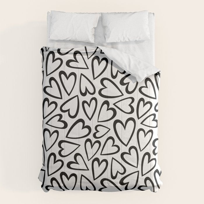 Black and white love heart cartoon pattern Comforter Gallery Image 6