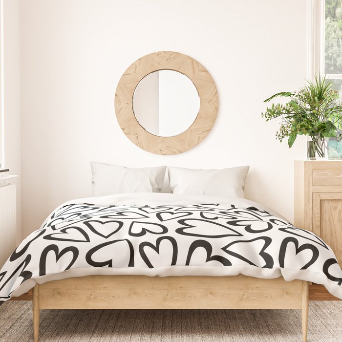 Black and white love heart cartoon pattern Duvet Cover Gallery Image 3