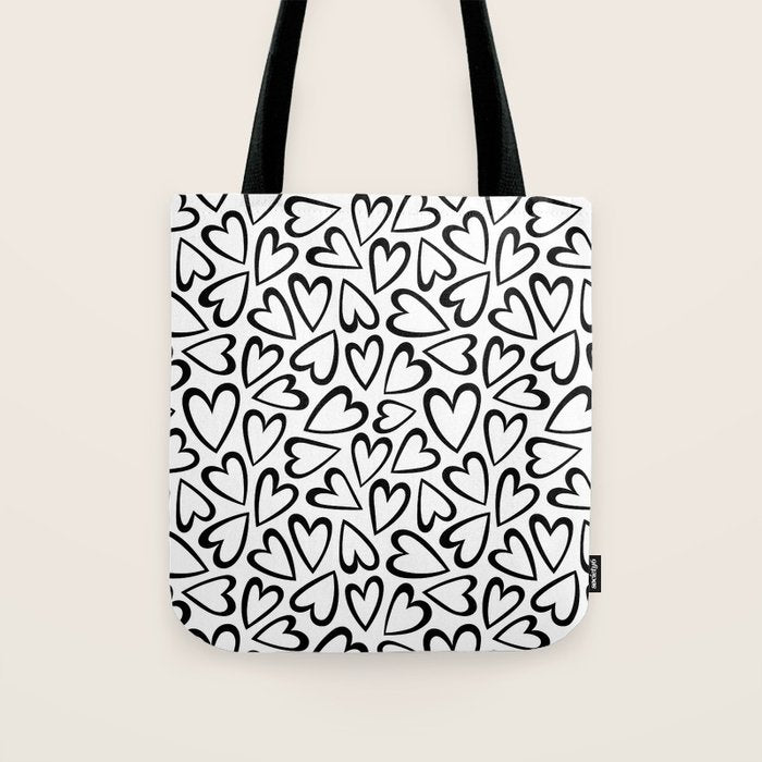 Black and white love heart cartoon pattern Tote Bag Gallery Image 1