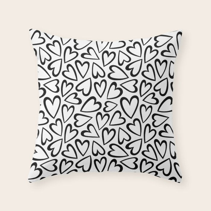 Black and white love heart cartoon pattern Throw Pillow Gallery Image 6