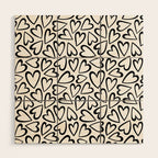 Black and white love heart cartoon pattern Wood Wall Art Gallery Image 1