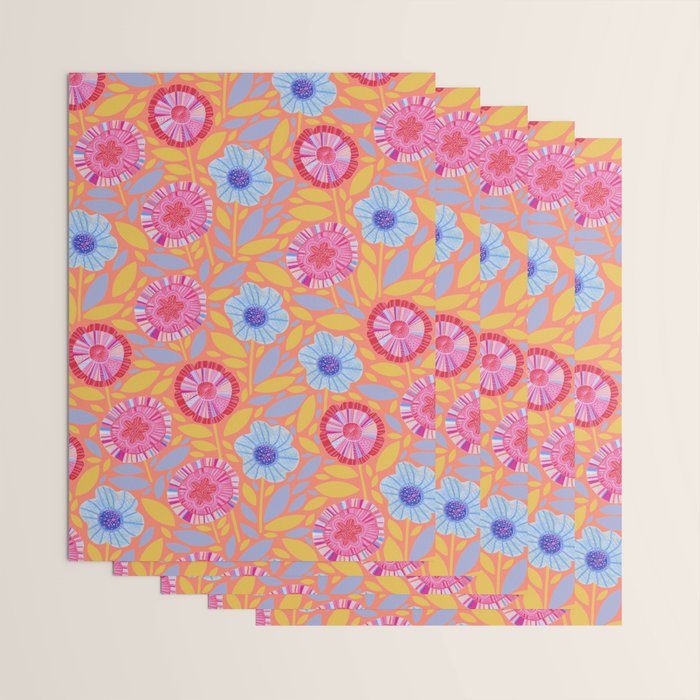 Folk Floral Blossoms in Sweet Peach Wrapping Paper Gallery Image 3