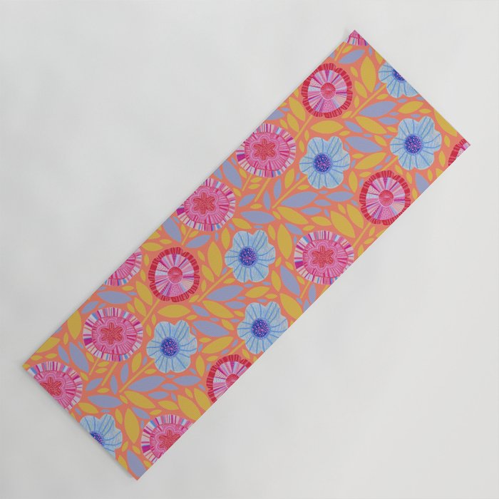 Folk Floral Blossoms in Sweet Peach Yoga Mat Gallery Image 1