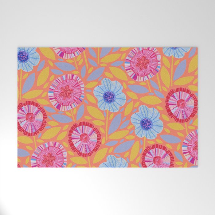 Folk Floral Blossoms in Sweet Peach Welcome Mat Gallery Image 1