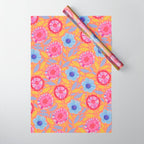 Folk Floral Blossoms in Sweet Peach Wrapping Paper Gallery Image 1