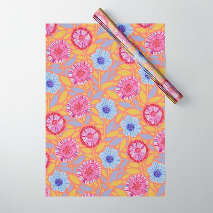 Folk Floral Blossoms in Sweet Peach Wrapping Paper Gallery Image 1