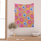 Folk Floral Blossoms in Sweet Peach Wall Tapestry Gallery Image 2