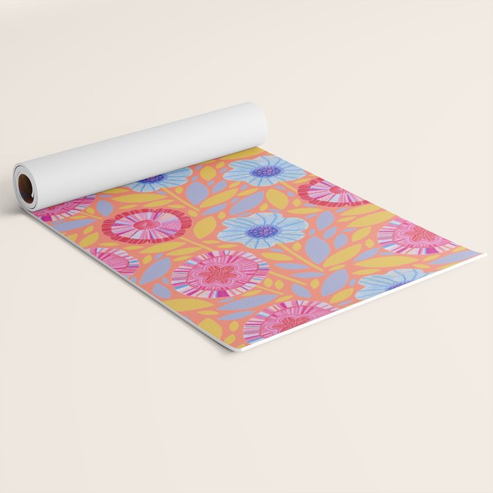 Folk Floral Blossoms in Sweet Peach Yoga Mat Gallery Image 2