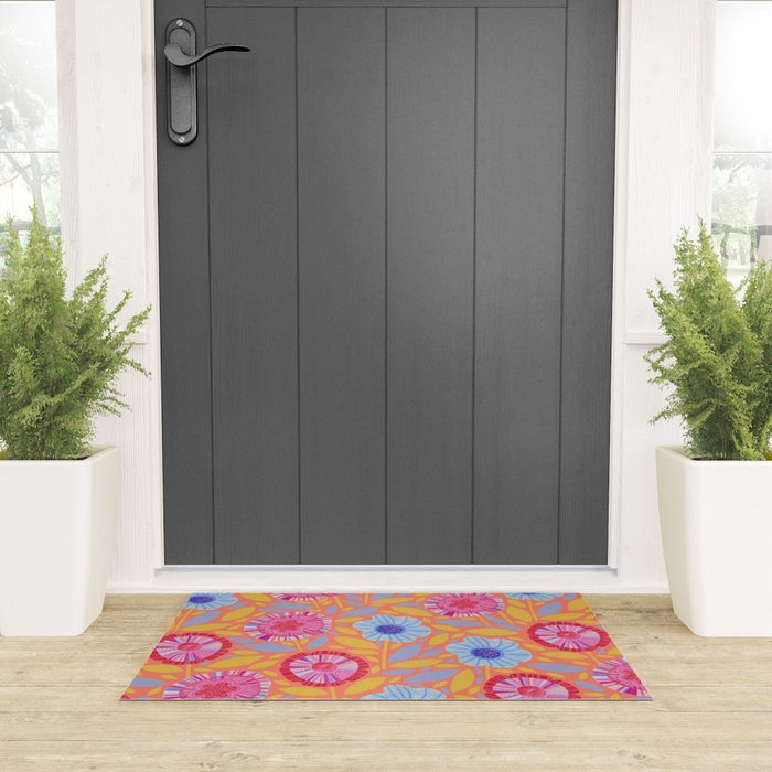 Folk Floral Blossoms in Sweet Peach Welcome Mat Gallery Image 3