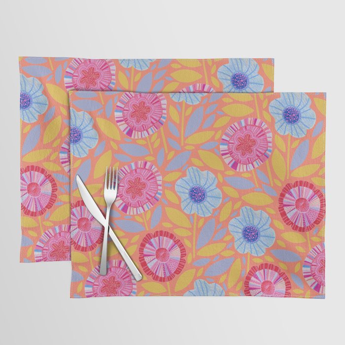 Folk Floral Blossoms in Sweet Peach Placemat Gallery Image 1