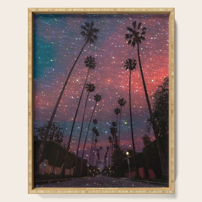 A magical sunset in Los Angeles | glitter | sparkle | palms | palm | sky | art prints |evening  Serving Tray Gallery Image 1