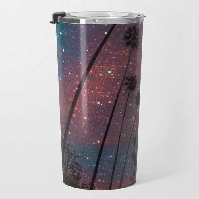 A magical sunset in Los Angeles | glitter | sparkle | palms | palm | sky | art prints |evening  Travel Mug Gallery Image 3