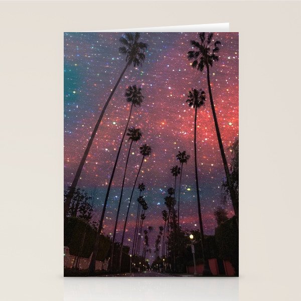 A magical sunset in Los Angeles | glitter | sparkle | palms | palm | sky | art prints |evening  Stationery Card Gallery Image 2