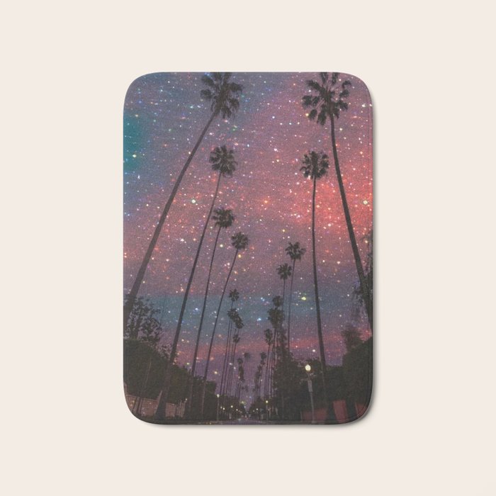 A magical sunset in Los Angeles | glitter | sparkle | palms | palm | sky | art prints |evening  Bath Mat Gallery Image 1