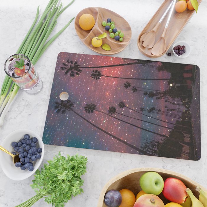A magical sunset in Los Angeles | glitter | sparkle | palms | palm | sky | art prints |evening  Cutting Board Gallery Image 2