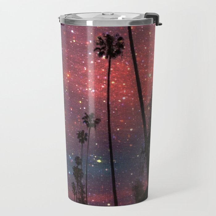 A magical sunset in Los Angeles | glitter | sparkle | palms | palm | sky | art prints |evening  Travel Mug Gallery Image 2