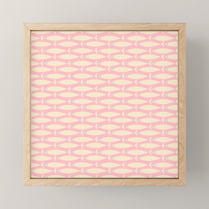 Coastal Fish Minimal Pattern in Soft Pink Baby Blue Cream Mini Art Print Gallery Image 1