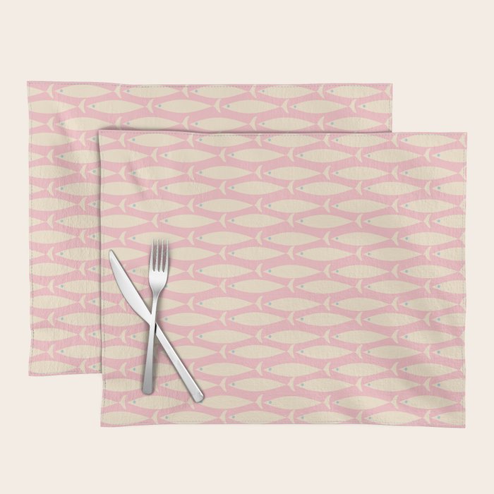 Coastal Fish Minimal Pattern in Soft Pink Baby Blue Cream Placemat Gallery Image 1