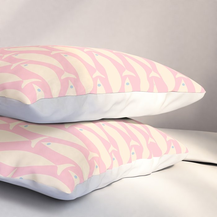 Coastal Fish Minimal Pattern in Soft Pink Baby Blue Cream Pillow Sham Gallery Image 3