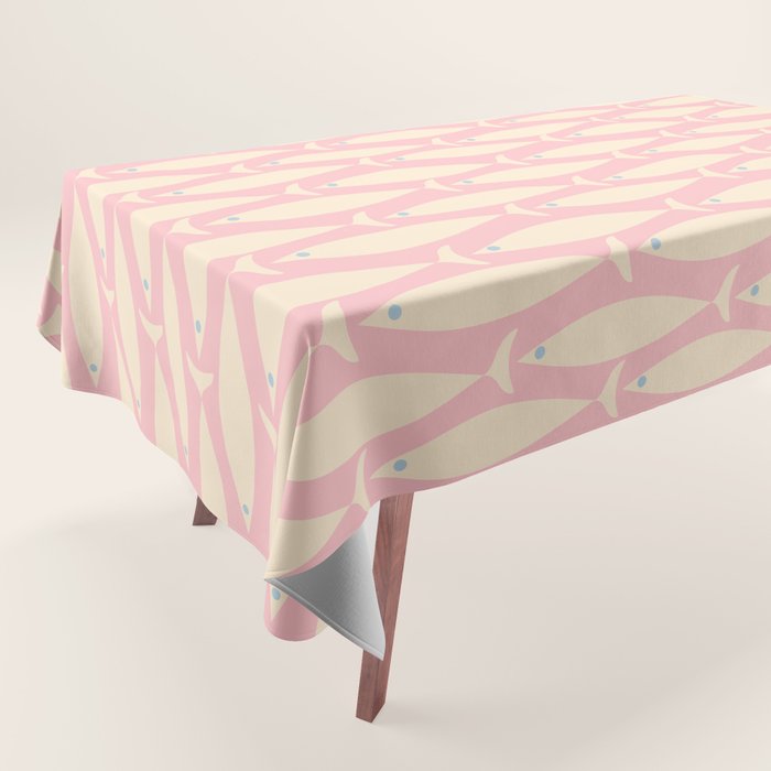 Coastal Fish Minimal Pattern in Soft Pink Baby Blue Cream Tablecloth Gallery Image 1
