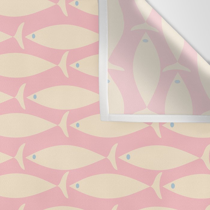 Coastal Fish Minimal Pattern in Soft Pink Baby Blue Cream Wall Tapestry Gallery Image 3