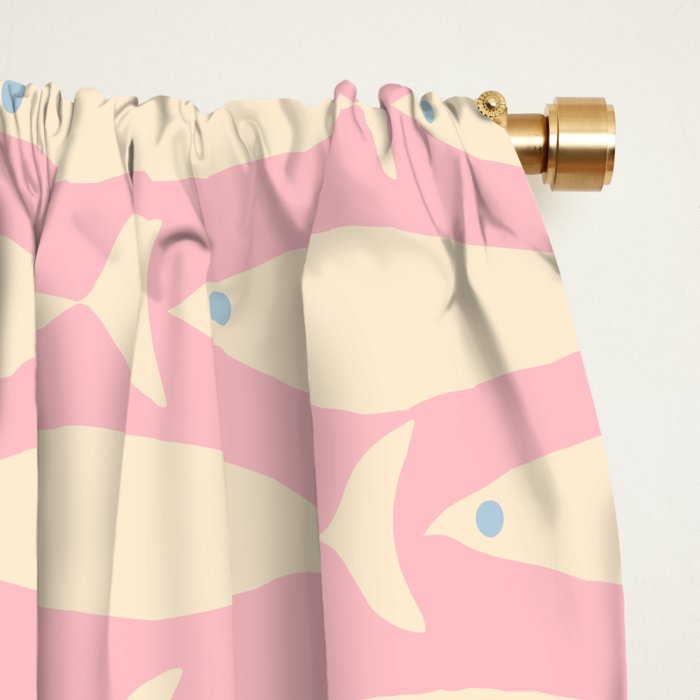 Coastal Fish Minimal Pattern in Soft Pink Baby Blue Cream Window Curtain Gallery Image 2