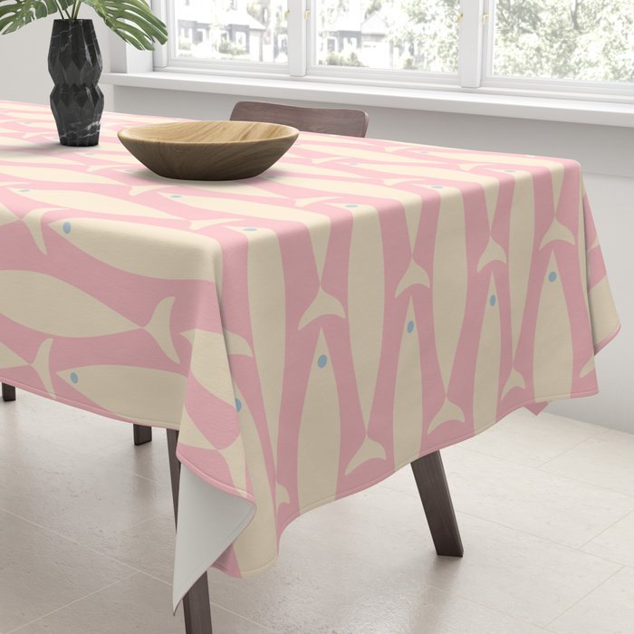Coastal Fish Minimal Pattern in Soft Pink Baby Blue Cream Tablecloth Gallery Image 3