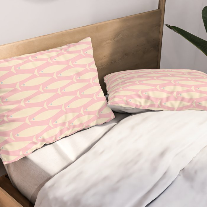 Coastal Fish Minimal Pattern in Soft Pink Baby Blue Cream Pillow Sham Gallery Image 2