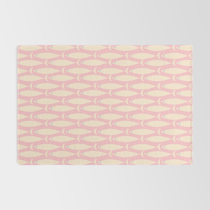 Coastal Fish Minimal Pattern in Soft Pink Baby Blue Cream Rug Gallery Image 2