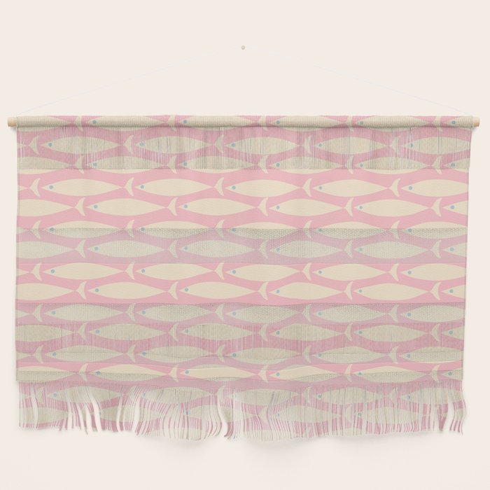 Coastal Fish Minimal Pattern in Soft Pink Baby Blue Cream Wall Hanging Gallery Image 1