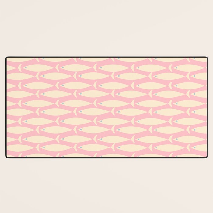 Coastal Fish Minimal Pattern in Soft Pink Baby Blue Cream Desk Mat Gallery Image 3
