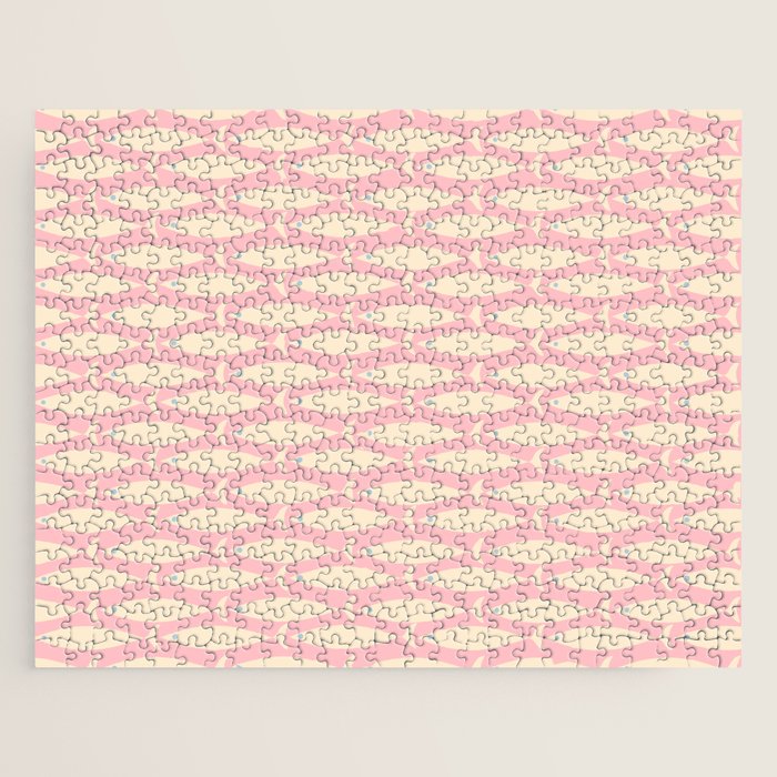 Coastal Fish Minimal Pattern in Soft Pink Baby Blue Cream Jigsaw Puzzle Gallery Image 1