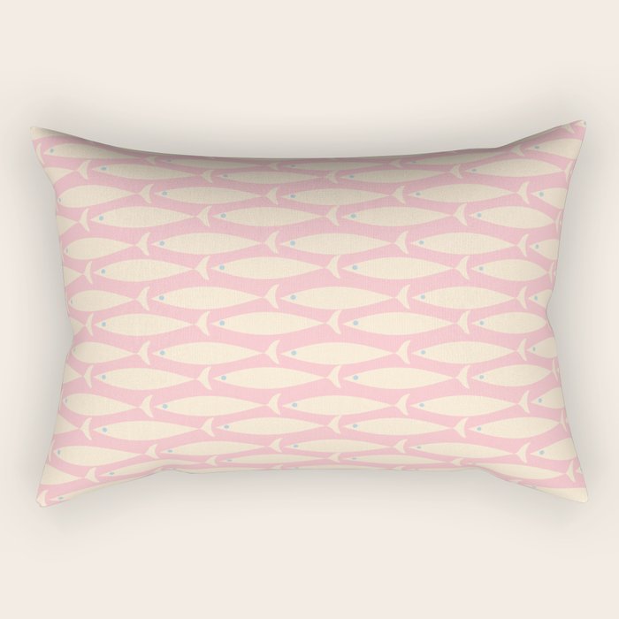 Coastal Fish Minimal Pattern in Soft Pink Baby Blue Cream Rectangular Pillow Gallery Image 1