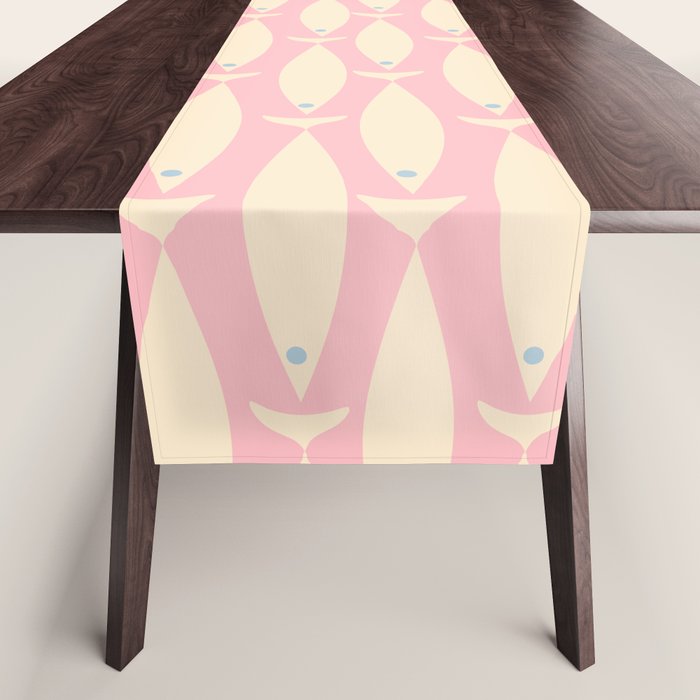 Coastal Fish Minimal Pattern in Soft Pink Baby Blue Cream Table Runner Gallery Image 1