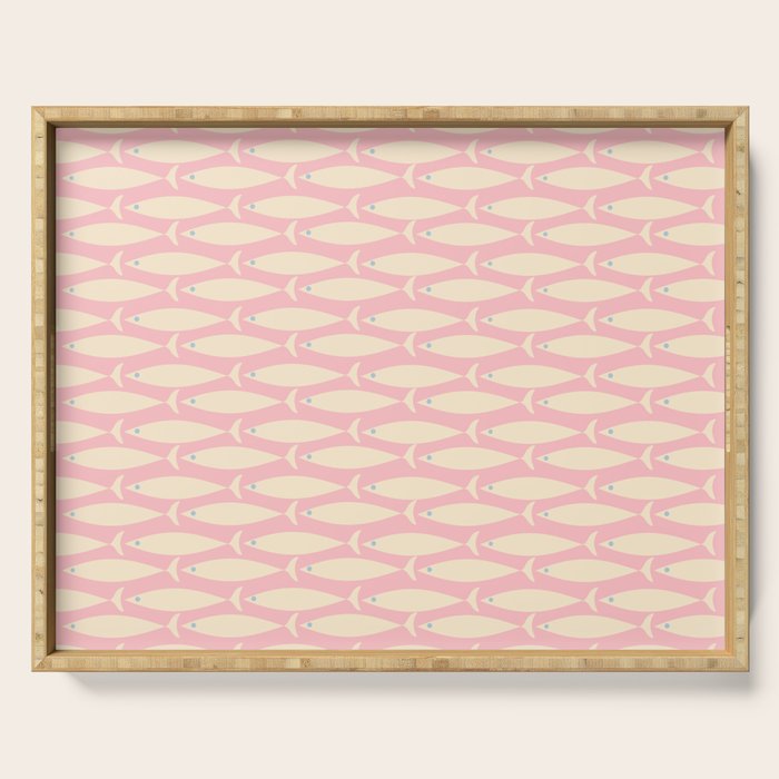 Coastal Fish Minimal Pattern in Soft Pink Baby Blue Cream Serving Tray Gallery Image 1