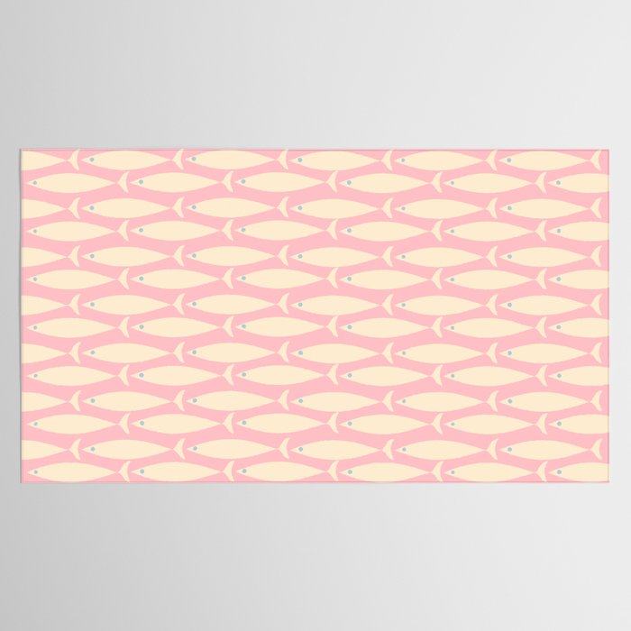 Coastal Fish Minimal Pattern in Soft Pink Baby Blue Cream Tablecloth Gallery Image 2