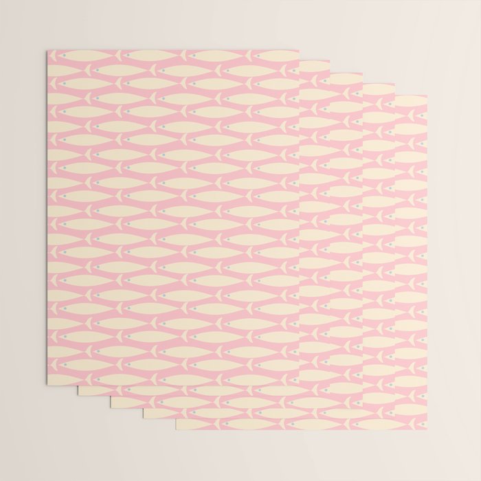 Coastal Fish Minimal Pattern in Soft Pink Baby Blue Cream Wrapping Paper Gallery Image 3