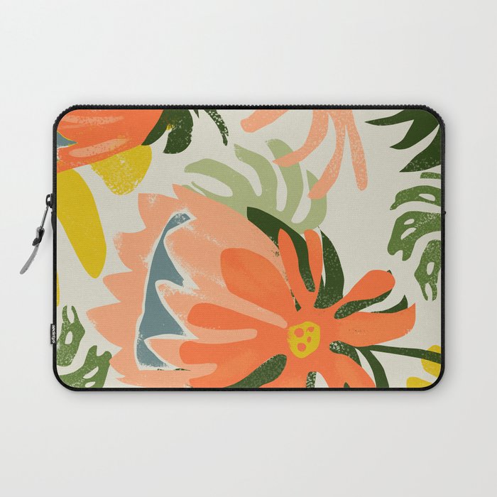 Flowers & Rain, Summer Floral Nature Botanical Painting, Modern Colorful Bohemian Illustration Laptop Sleeve Gallery Image 1