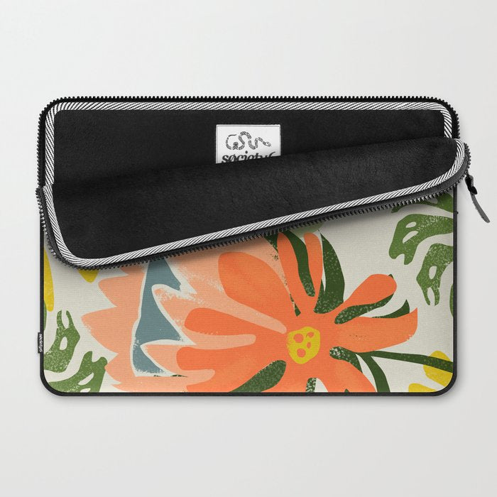 Flowers & Rain, Summer Floral Nature Botanical Painting, Modern Colorful Bohemian Illustration Laptop Sleeve Gallery Image 2