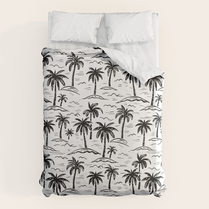 Black and white palm tree beach doodle pattern Duvet Cover Gallery Image 6