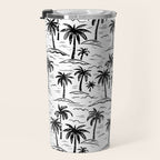 Black and white palm tree beach doodle pattern Travel Mug Gallery Image 3