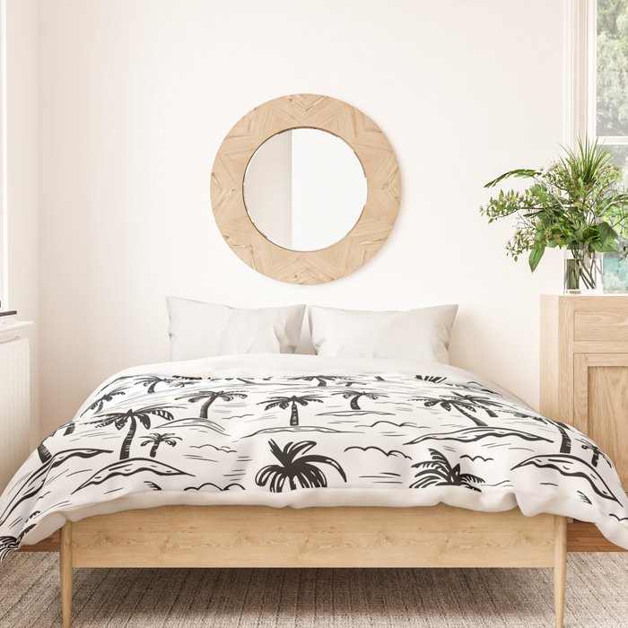 Black and white palm tree beach doodle pattern Duvet Cover Gallery Image 3