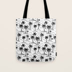 Black and white palm tree beach doodle pattern Tote Bag Gallery Image 1