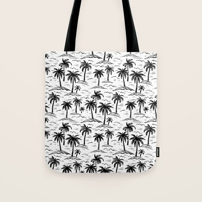 Black and white palm tree beach doodle pattern Tote Bag Gallery Image 1