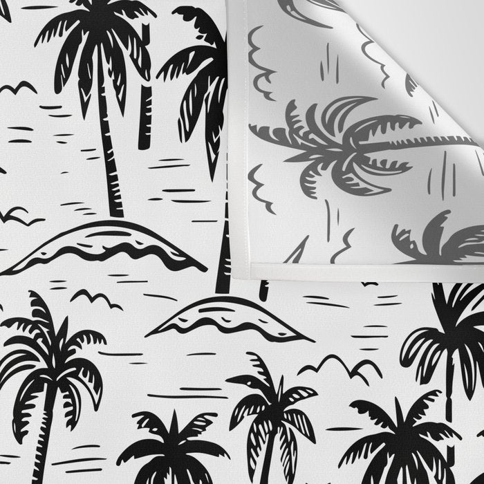 Black and white palm tree beach doodle pattern Wall Tapestry Gallery Image 3