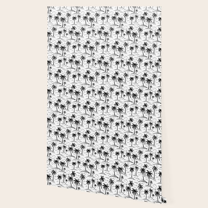 Black and white palm tree beach doodle pattern Wallpaper Gallery Image 2