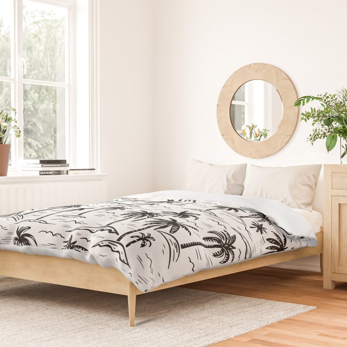 Black and white palm tree beach doodle pattern Duvet Cover Gallery Image 2